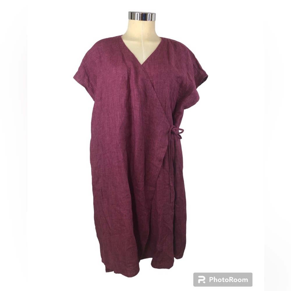 Eileen Fisher Plum Wrap Linen Dress
